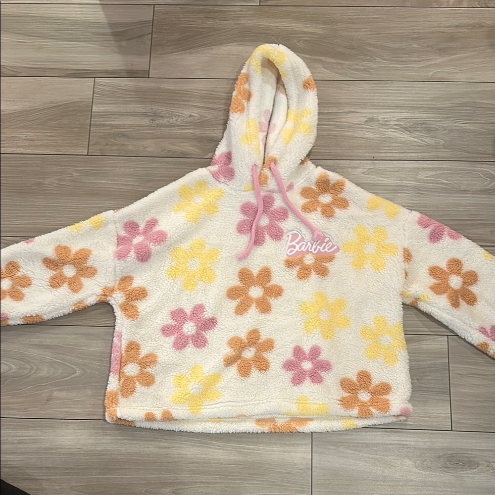 Barbie Kids' Floral Fleece Hoodie - White, Pink, Yellow, and Orange
